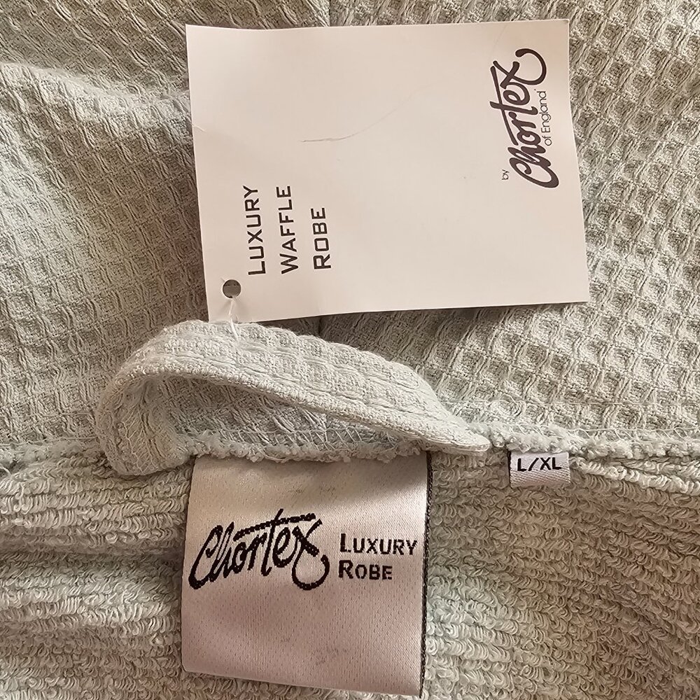 NWT!! Chortex 100% Turkish Cotton Luxury Waffle Long Robe L/XL, Duck Egg - Picture 6 of 7